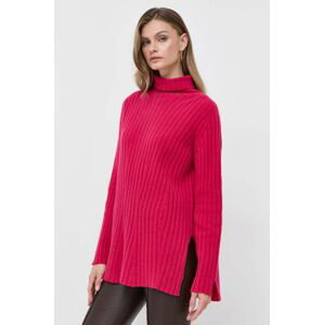 Vlnený sveter Twinset dámsky, ružová farba, s rolákom
