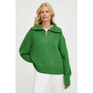 Vlnený sveter Marc O'Polo DENIM dámsky, zelená farba, s polorolákom