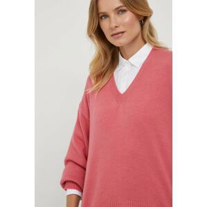 Vlnený sveter United Colors of Benetton dámsky, ružová farba