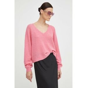 Vlnený sveter American Vintage dámsky, ružová farba, tenký