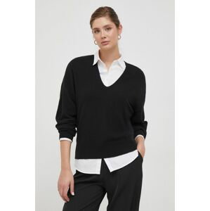 Vlnený sveter Sisley dámsky, čierna farba, tenký