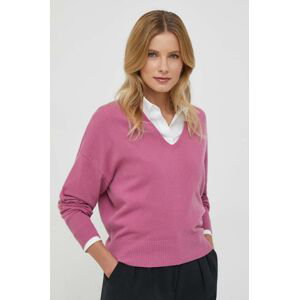 Vlnený sveter Sisley dámsky, ružová farba, tenký