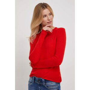 Vlnený sveter Tommy Hilfiger dámsky, červená farba, tenký