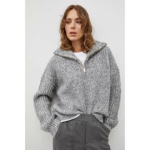Vlnený sveter BA&SH dámsky, šedá farba, teplý, s rolákom