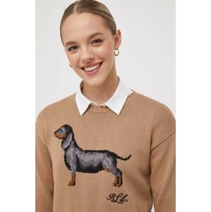 Bavlnený sveter Lauren Ralph Lauren béžová farba, tenký
