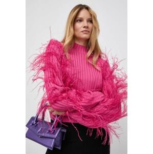 Vlnený sveter Patrizia Pepe dámsky, ružová farba, s polorolákom