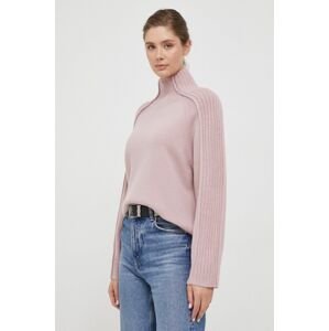 Vlnený sveter Calvin Klein dámsky, ružová farba, s polorolákom