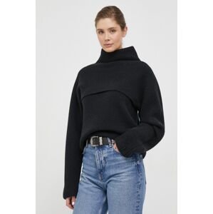 Vlnený sveter Calvin Klein dámsky, čierna farba, teplý, s rolákom