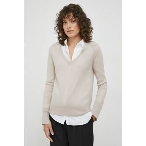 Vlnený sveter Calvin Klein dámsky, béžová farba, tenký