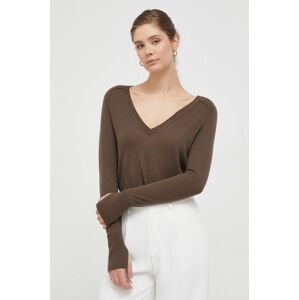 Vlnený sveter Calvin Klein dámsky, hnedá farba, tenký