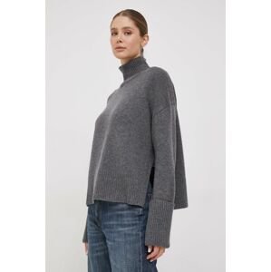 Vlnený sveter Calvin Klein dámsky, šedá farba, teplý, s rolákom