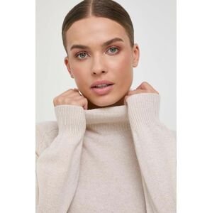 Vlnený sveter Twinset dámsky, béžová farba, tenký, s rolákom