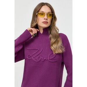 Vlnený sveter Karl Lagerfeld dámsky, fialová farba, s rolákom