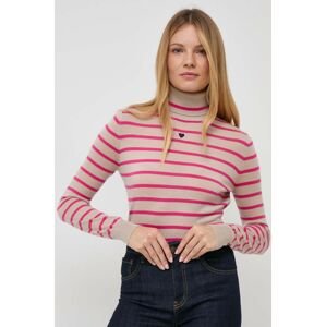 Vlnený sveter MAX&Co. dámsky, béžová farba, tenký, s rolákom