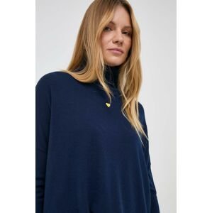 Vlnený sveter MAX&Co. dámsky, tmavomodrá farba, tenký, s polorolákom