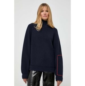 Vlnený sveter Victoria Beckham dámsky, tmavomodrá farba, teplý, s polorolákom