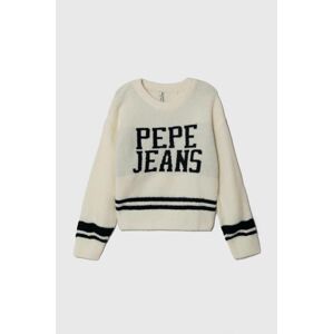 Detský sveter s prímesou vlny Pepe Jeans béžová farba, teplý