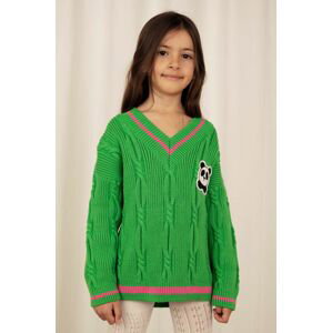Detský bavlnený sveter Mini Rodini zelená farba, tenký