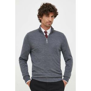 Vlnený sveter Calvin Klein pánsky, šedá farba, tenký, s rolákom