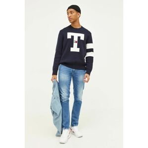 Bavlnený sveter Tommy Jeans tmavomodrá farba