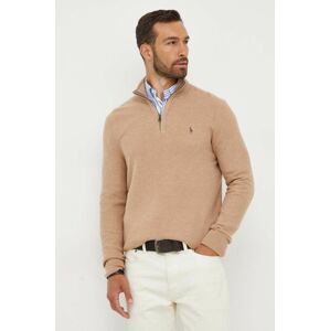 Bavlnený sveter Polo Ralph Lauren hnedá farba, tenký