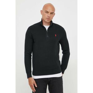 Bavlnený sveter Polo Ralph Lauren čierna farba, tenký