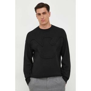 Vlnený sveter Emporio Armani pánsky, čierna farba
