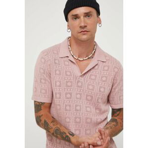Polo tričko Hollister Co. pánsky, ružová farba, jednofarebný