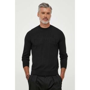 Vlnený sveter Armani Exchange pánsky, čierna farba, tenký