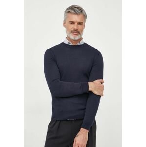 Vlnený sveter Sisley pánsky, tmavomodrá farba, tenký