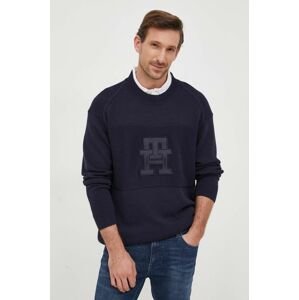 Bavlnený sveter Tommy Hilfiger tmavomodrá farba, tenký