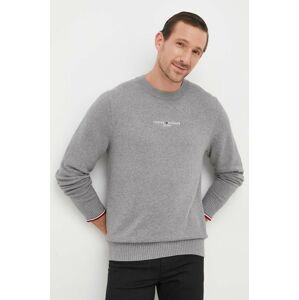 Bavlnený sveter Tommy Hilfiger šedá farba, tenký