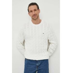Bavlnený sveter Tommy Hilfiger biela farba, tenký