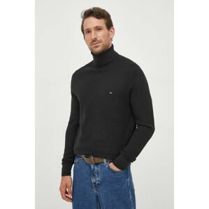 Bavlnený sveter Tommy Hilfiger čierna farba, s rolákom