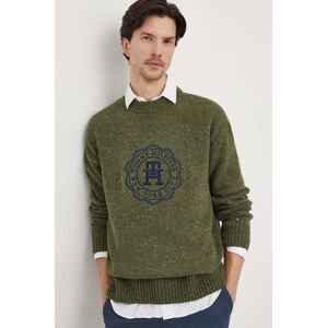 Vlnený sveter Tommy Hilfiger pánsky, zelená farba