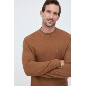Bavlnený sveter Tommy Hilfiger hnedá farba, tenký