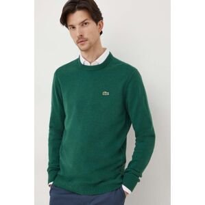 Vlnený sveter Lacoste pánsky, zelená farba