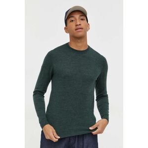 Vlnený sveter Superdry pánsky, zelená farba, tenký