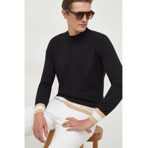 Vlnený sveter Karl Lagerfeld pánsky, čierna farba, tenký
