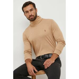 Bavlnený sveter Polo Ralph Lauren béžová farba, tenký, s rolákom