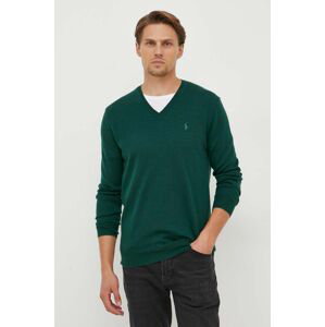 Vlnený sveter Polo Ralph Lauren pánsky, zelená farba, tenký