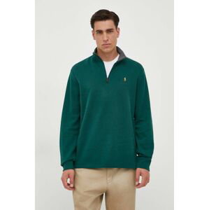 Bavlnený sveter Polo Ralph Lauren zelená farba, tenký, s polorolákom