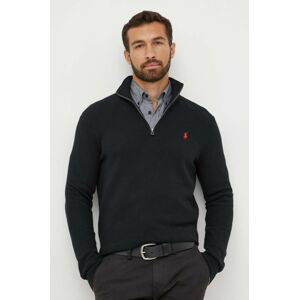 Bavlnený sveter Polo Ralph Lauren čierna farba, tenký, s polorolákom