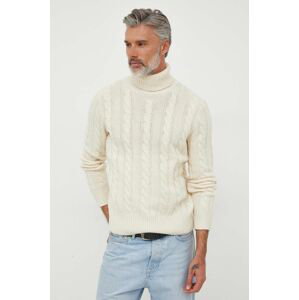 Vlnený sveter Polo Ralph Lauren pánsky, béžová farba, teplý, s rolákom