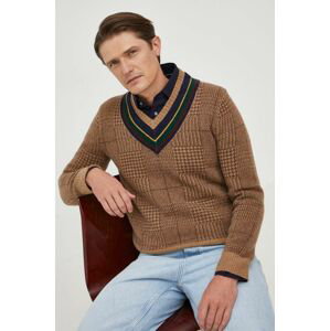 Vlnený sveter Polo Ralph Lauren pánsky, béžová farba, teplý