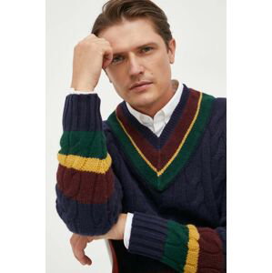Vlnený sveter Polo Ralph Lauren pánsky, tmavomodrá farba, teplý