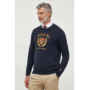 Bavlnený sveter Polo Ralph Lauren tmavomodrá farba, tenký