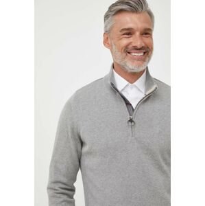 Bavlnený sveter Barbour šedá farba, s polorolákom