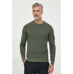 Bavlnený sveter Calvin Klein Jeans zelená farba, tenký