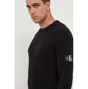 Bavlnený sveter Calvin Klein Jeans čierna farba, tenký